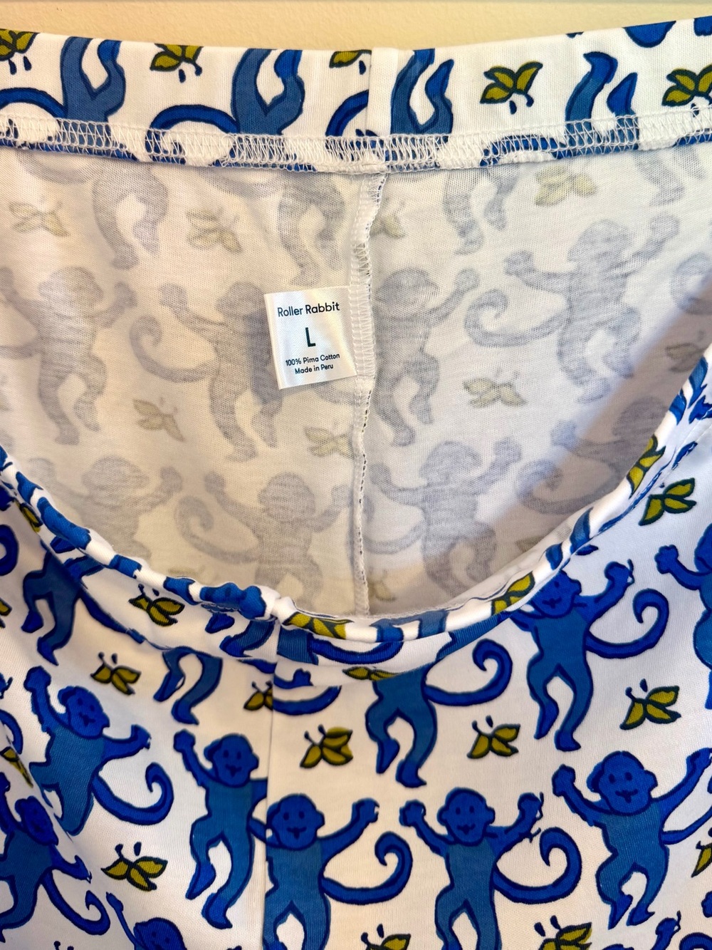 Roller Rabbit Blue Monkey Pajamas Set Long Sleeve Size L - Picture 10 of 10